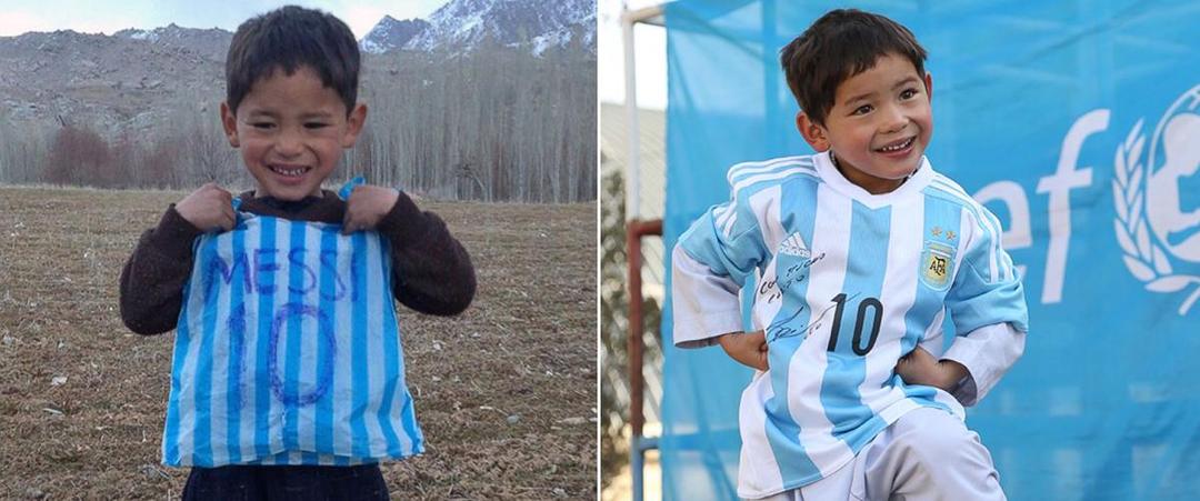 Menggemaskan, Murtaza Ahmadi Si Bocah Jersey Plastik Akhirnya Bertemu Messi