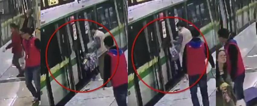 [VIDEO] Seorang Pria Menggunakan Anaknya Untuk Mengganjal Pintu Kereta yang Menutup!