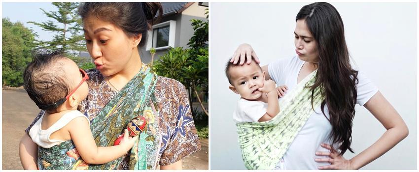 Lebih Nyaman, 7 Artis Ini Gendong Anaknya Pakai Kain Lho