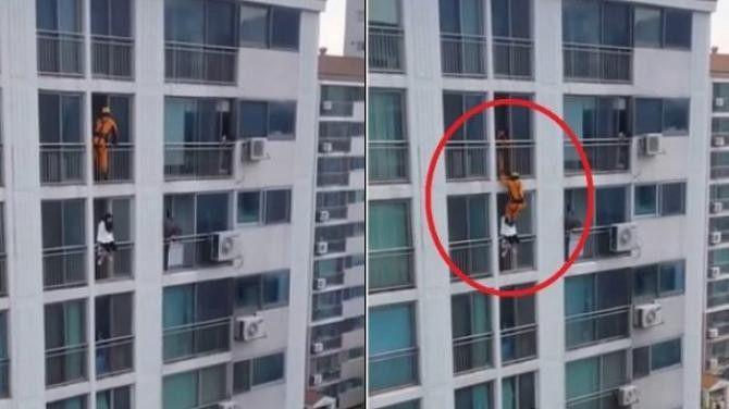 VIDEO: Aksi Heroik Petugas Damkar Tendang Gadis yang Ingin Bunuh Diri