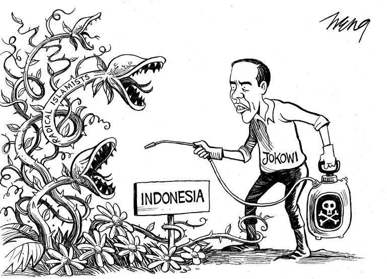 Aksi Tegas Pemerintah Bubarkan HTI, Pak Jokowi Jadi Karikatur Media Asing.