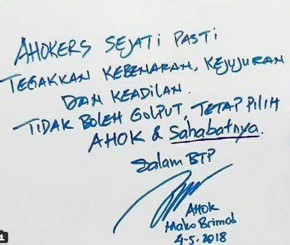 Adik Benarkan Tulisan Tangan Ahok yang Viral di Media Sosial