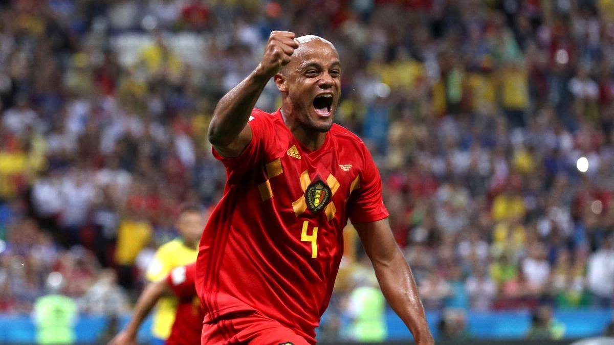 GOL. Vincent Kompany merayakan gol timnas Belgia ke gawang Brasil. Foto dari FIFA.com