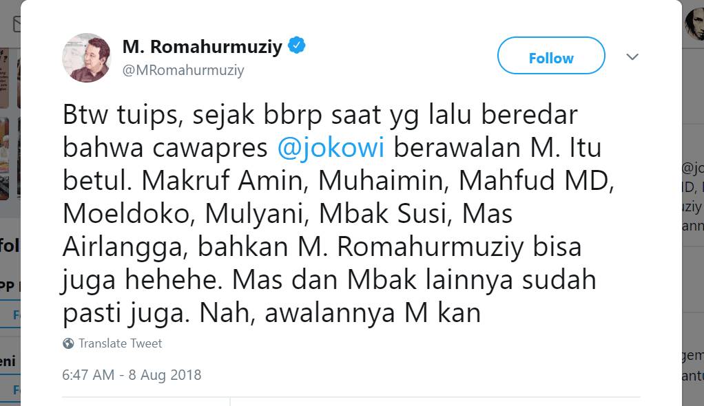 Twitter/@MRomahurmuziy