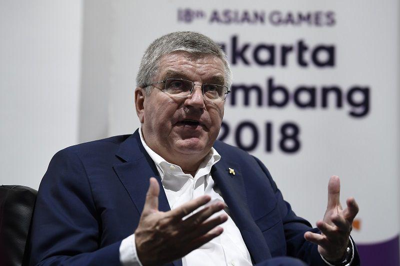 (Presiden Komite Olimpiade Internasional IOC Thomas Bach) ANTARA FOTO/Sigid Kurniawan