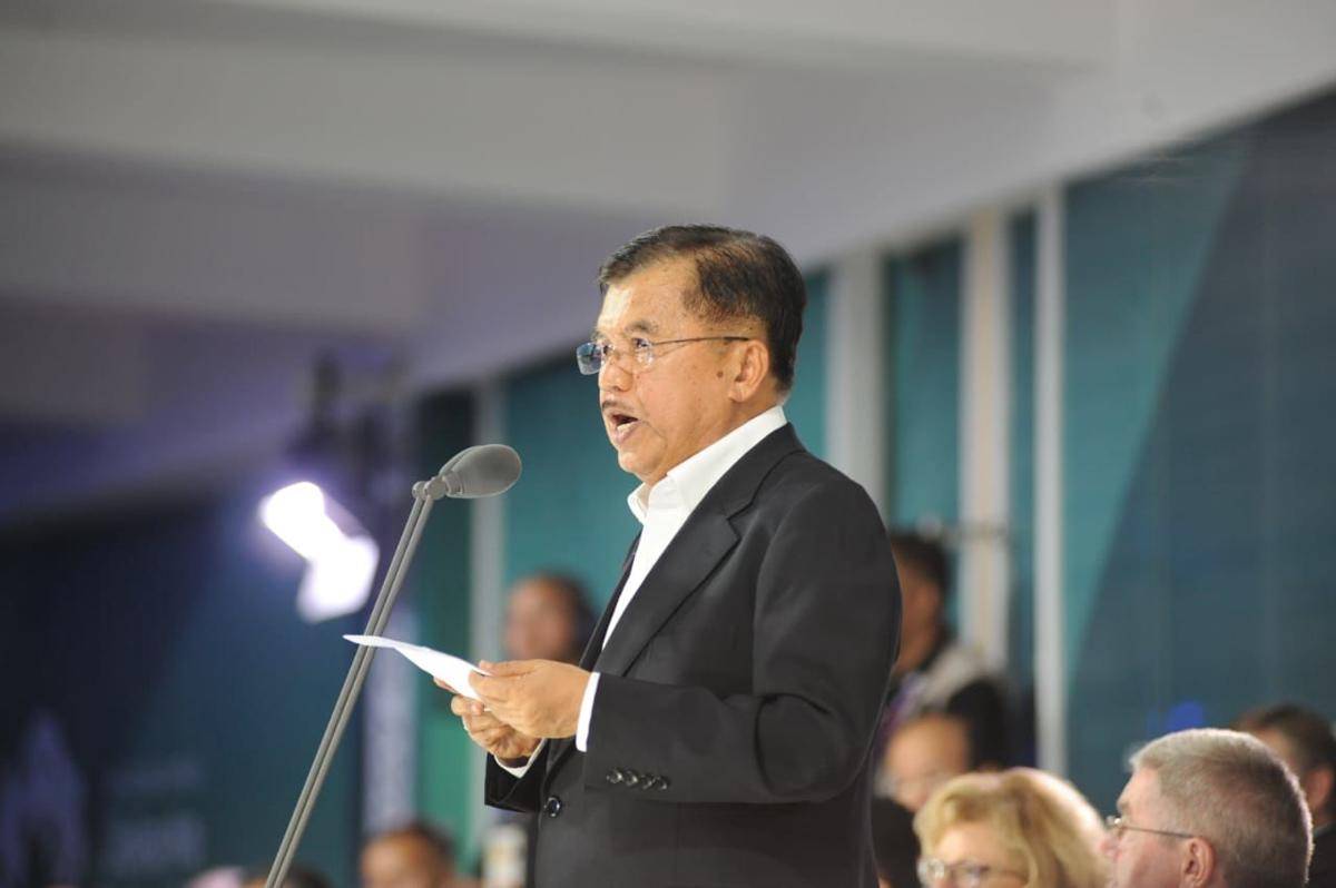 (Wakil Presiden Jusuf "JK" Kalla menyampaikan pidato di upacara penutupan Asian Games 2018) Istimewa