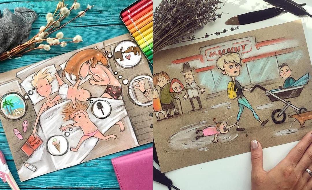 10 Ilustrasi Kocak Suka Duka Ibu Merawat Anaknya, Gemas!