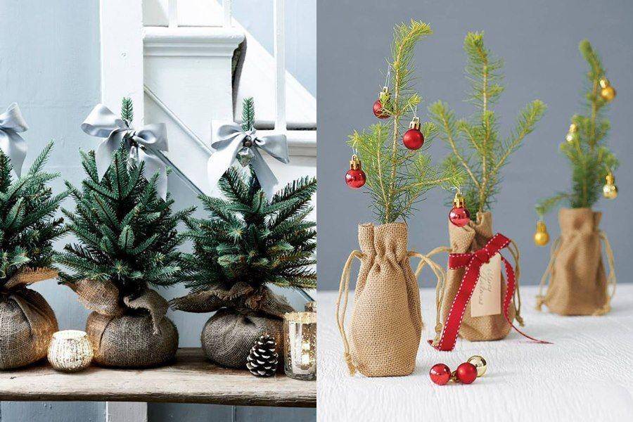 pohon Natal dibungkus karung goni (shelterness.com)