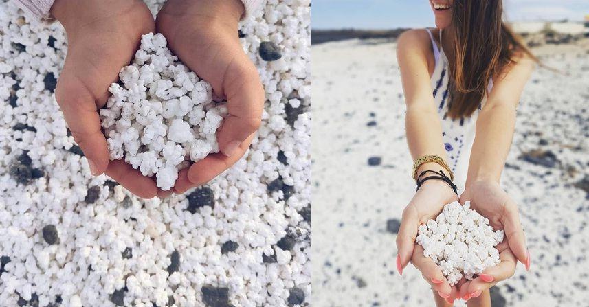 Unik! Sebuah Pantai di Spanyol Dihiasi Pasir Putih Menyerupai Pop Corn