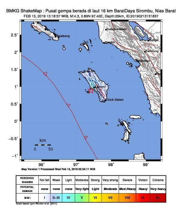 [BREAKING] Nias Barat Diguncang Gempa Bermagnitudo 4,3 SR