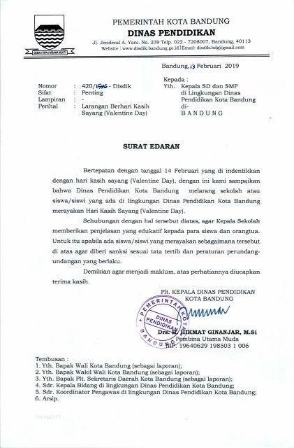 Pemkot Bandung Larang Siswa SD dan SMP Rayakan Valentine di Sekolah