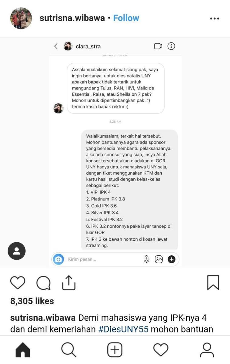 Mahasiswi DM via Instagram, Jawaban Kocak Rektor UNY ini jadi Viral