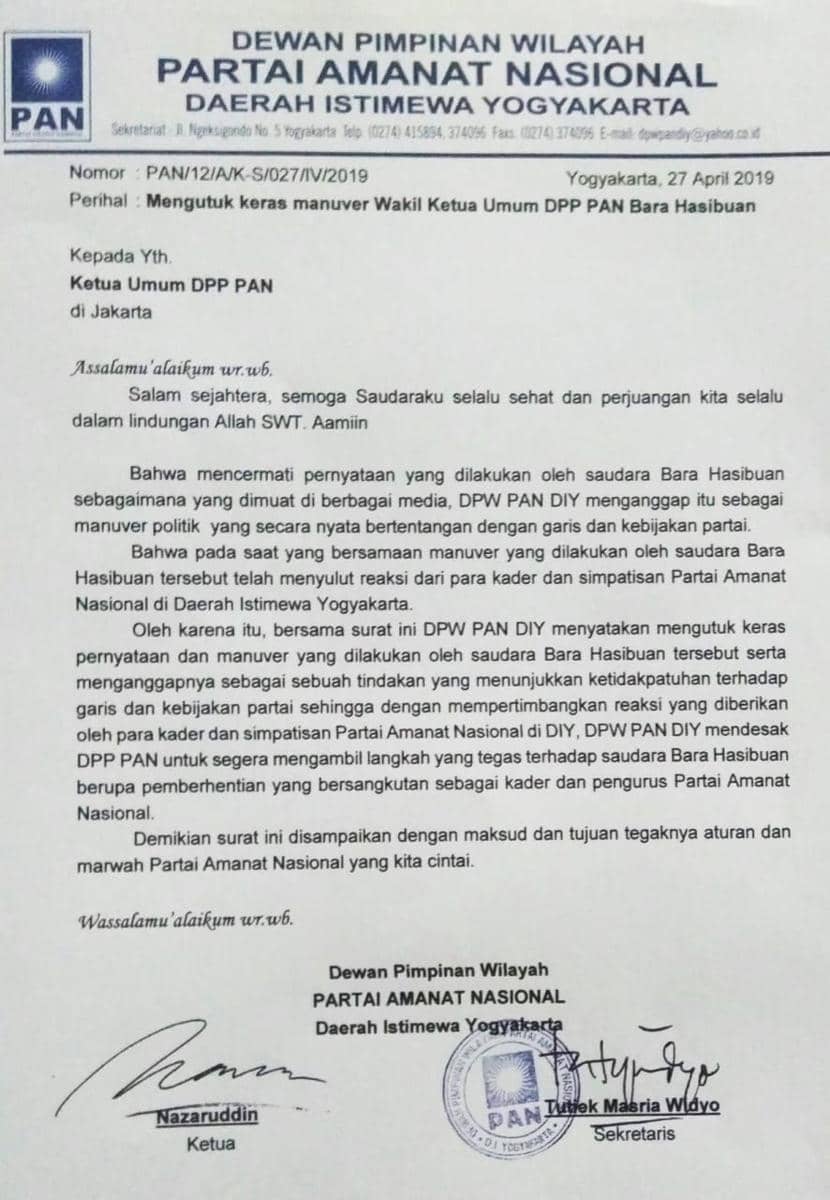 DPW PAN DIY Desak Pemecatan Bara Hasibuan