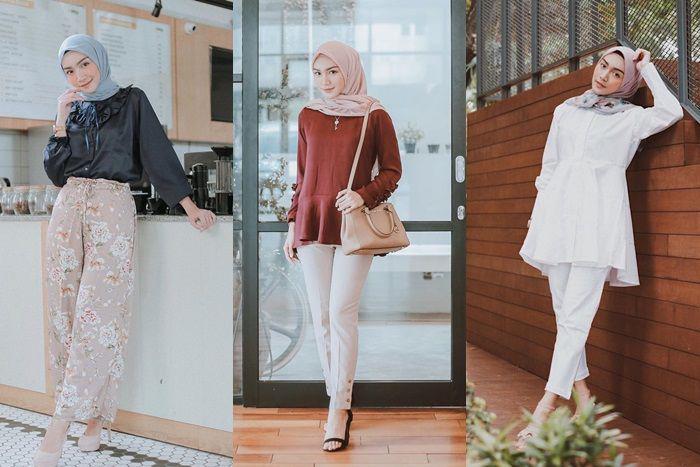 10 Ide Mix and Match Blouse dengan Hijab Simple ala Melody Prima