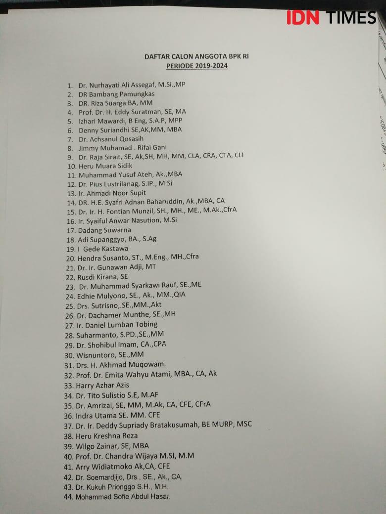 Seleksi Calon Anggota BPK, Hanya 32 Nama Lolos Uji Administrasi