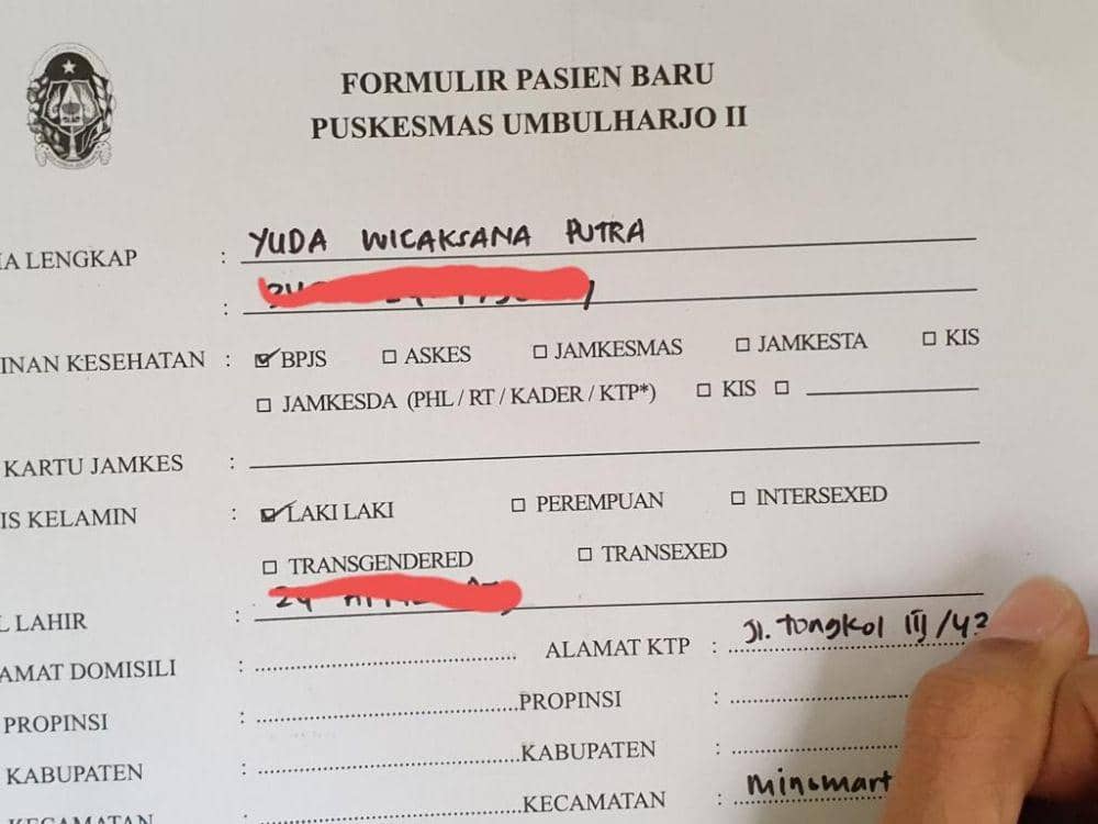 Beredar Formulir Puskesmas Dengan Pilihan 5 Jenis Kelamin