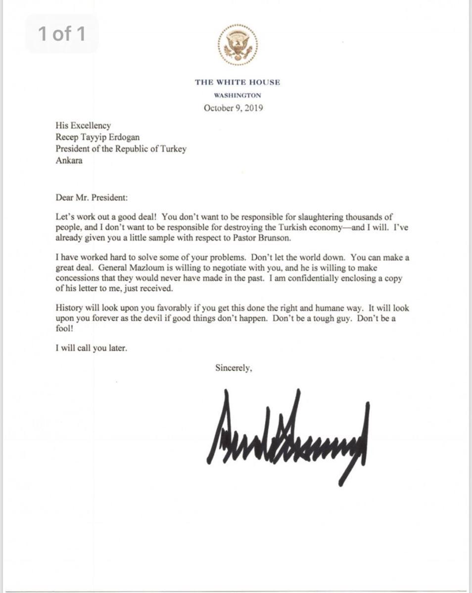 Surat yang ditulis Donald Trump untuk Recep Tayyip Erdogan. twitter.com/KarlreMarks