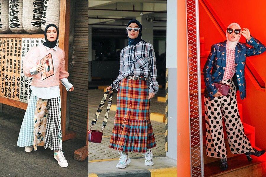 7 Inspirasi OOTD Tabrak Pattern ala Tantri Namirah