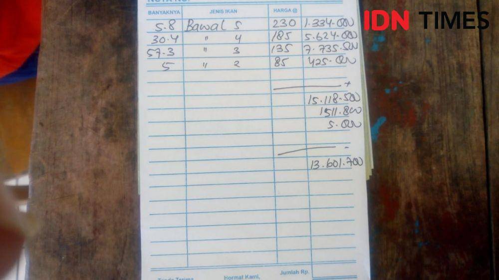 Nota penjualan ikan nelayan Pantai Samas. IDN Times/Daruwaskita