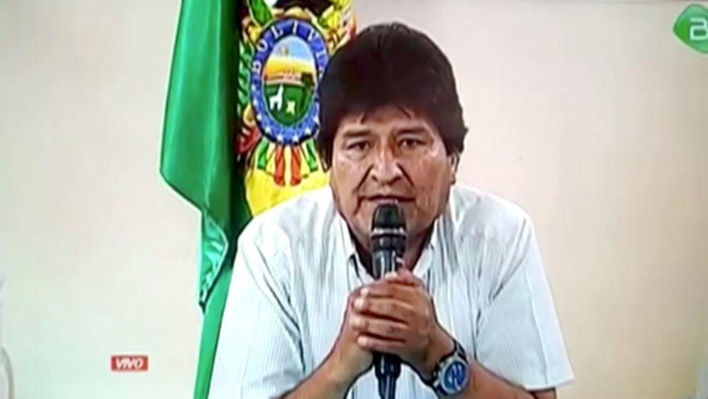 Presiden Bolivia Evo Morales mengumumkan pengunduran dirinya di Lauca N. Cochabamba, Bolivia, pada 10 November 2019. Gambar diambil dari rekaman video TV Pemerintah Bolivia. ANTARA FOTO/Bolivian Government TV via REUTERS
