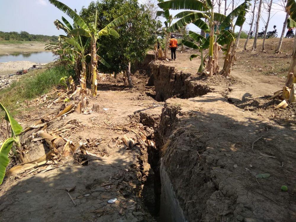 Nampak salah satu petugas BPBD Lamongan menelusuri lokasi longsor di bantaran Sungai Bengawan Solo. IDN Times/ Dok. BPBD Lamongan
