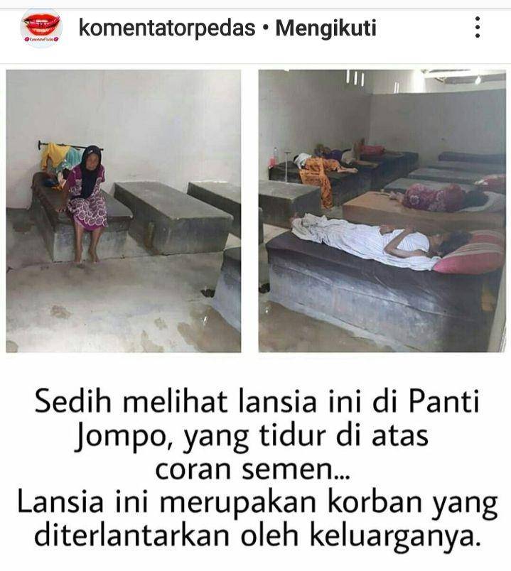 Foto kondisi Panti Dhuafa dan Lansia di Ponorogo yang diunggah ulang akun gosip di instagran /@komentatorledas