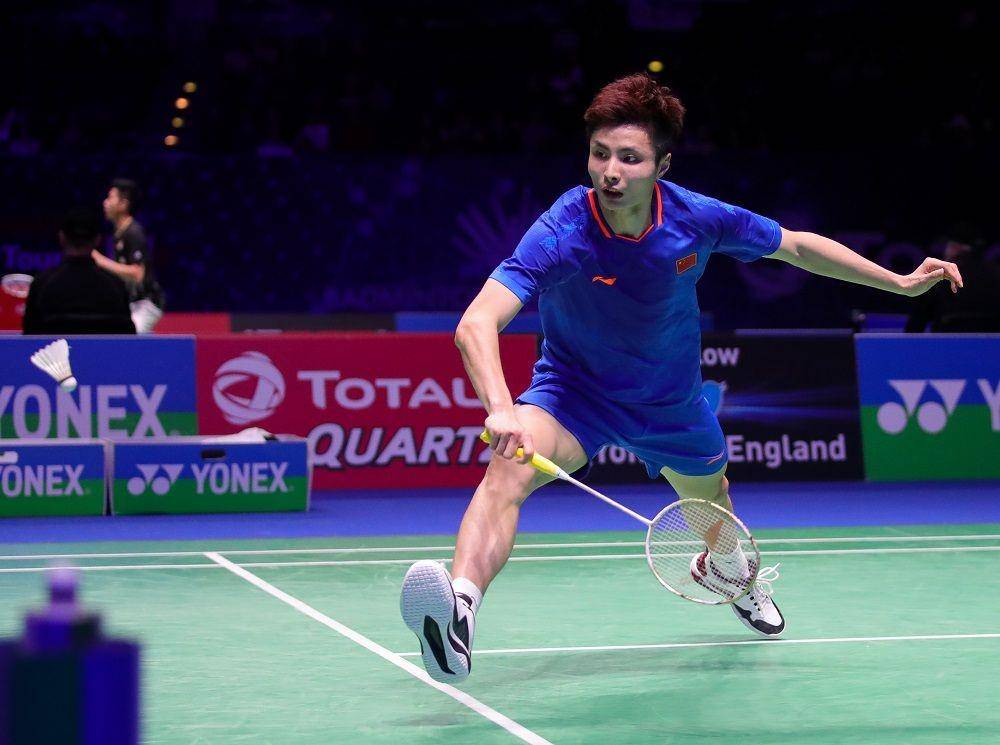 Aksi tunggal putra Tiongkok, Shi Yuqi, di Kejuaraan Dunia 2019. bwfbadminton.com