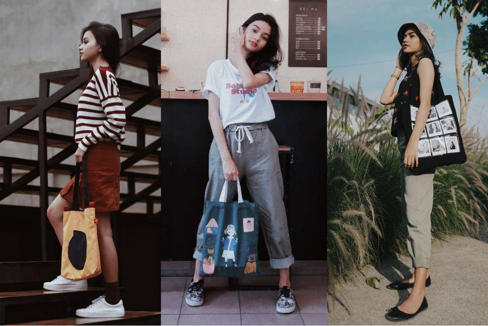 Terlihat Chic, 10 Inspirasi Gaya Kece Pakai Tote Bag ala Adzwa Aurell