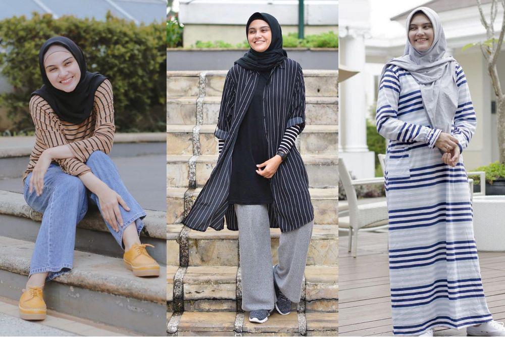10 Ide Mix and Match Motif Garis ala Zee Zee Shahab, Simple dan Keren!