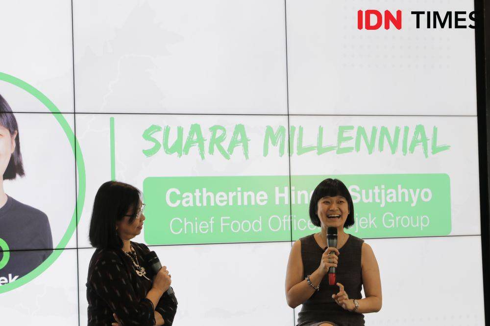Catherine Hindra Sutjahyo (Chief Food Officer, Gojek Group) dalam acara Suara Millenial di kantor HQ IDN Media pada tanggal 28 November 2019 (IDN Times/Arief Kharisma Putra)