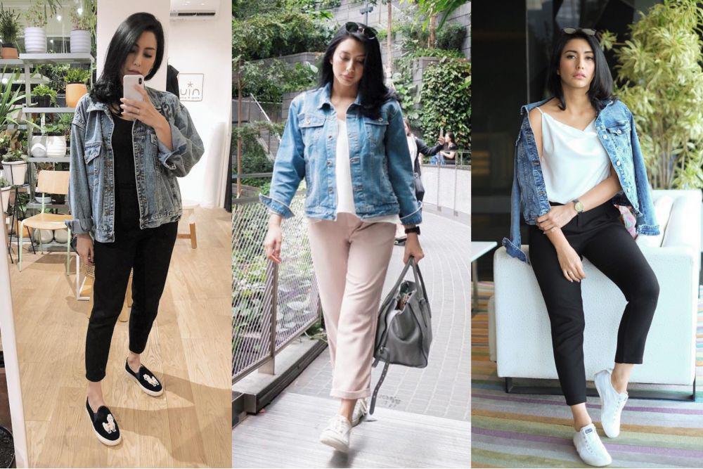 10 Inspirasi Mix and Match Outfit dengan Jaket Denim ala Tyas Mirasih