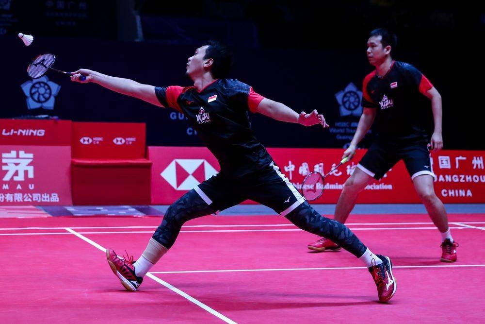 Aksi Hendra Setiawan/Mohammad Ahsan dalam BWF World Tour Final 2019 (IDN Times/PBSI)