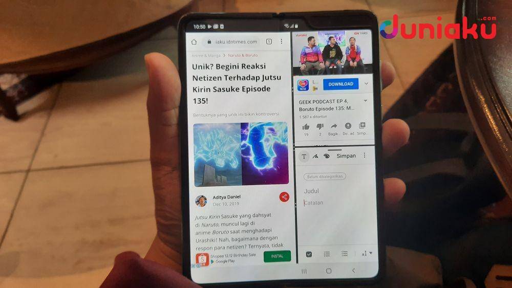 Akses browser, YouTube, dan Note via Galaxy Fold. duniaku.com/Adhitya Daniel