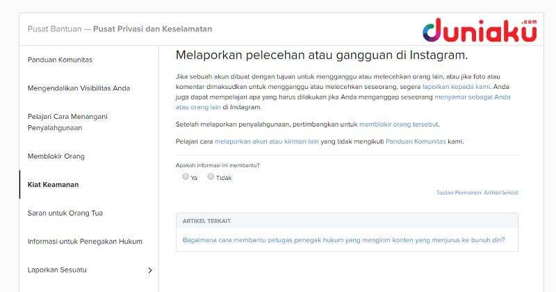 Laporan pelecehan di Instagram. duniaku.com/Adhitya Daniel