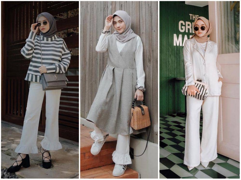 10 Ide Mix and Match Hijab & Celana Putih ala Nisa Cookie, Berkelas!