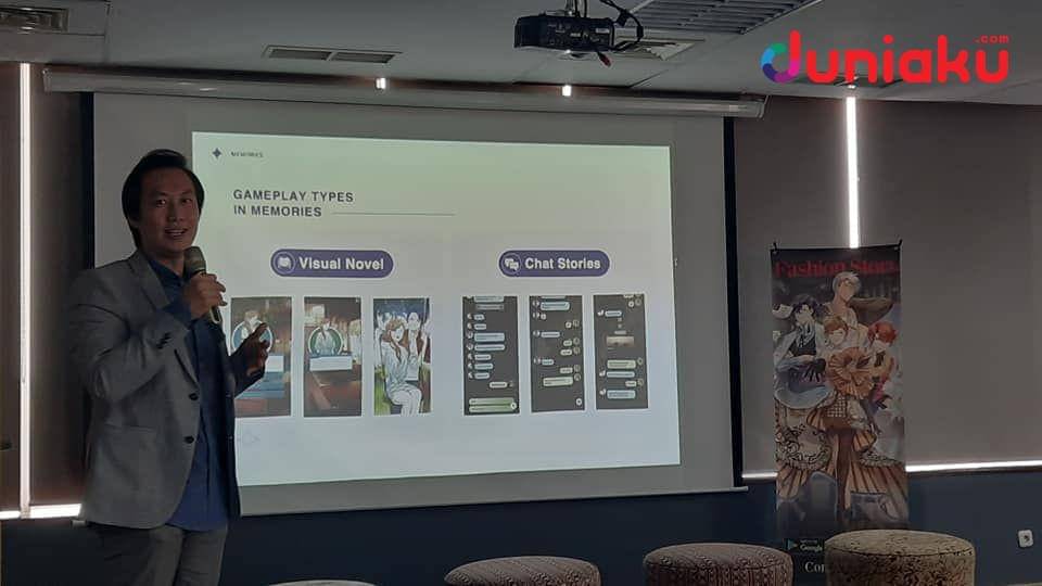 Victorio Primadi, CEO CIAYO Games menjelaskan konsep VN dan Chat Stories di Memories. duniaku.com/Adhitya Daniel