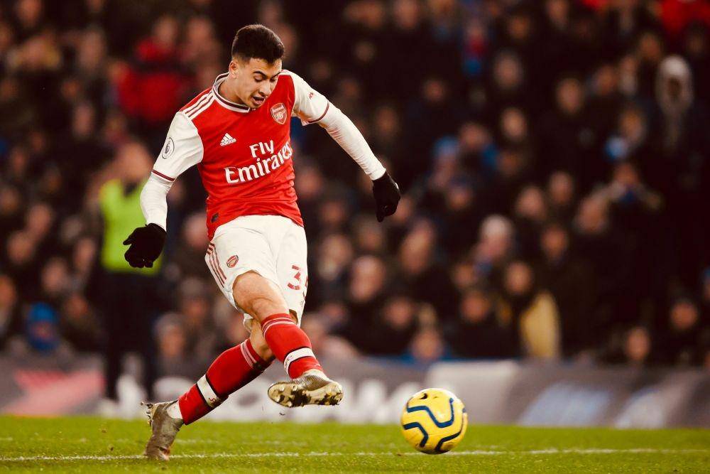 Bintang muda Arsenal, Gabriel Martinelli, mencetak gol di laga lawan Chelsea, Rabu (22/1) dini hari. Twitter/@Arsenal