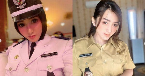 10 Pesona Pedangdut Angel Emitasari dengan Seragam Dinas Kepala Desa