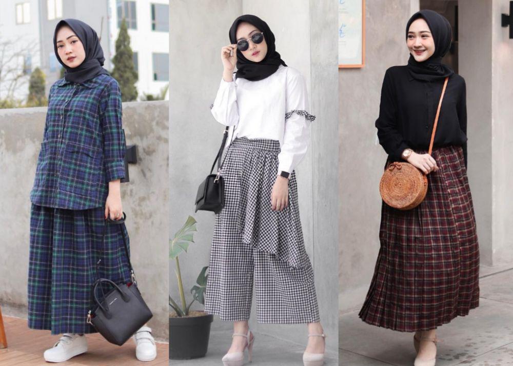 10 kombinasi hijab dan plaid outfit ala sinta sri antan, makin hi