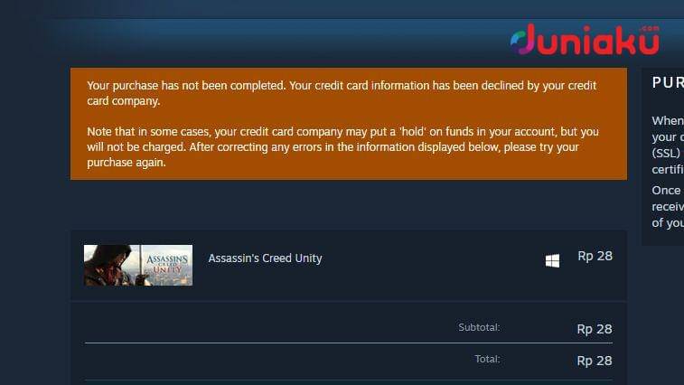 Notifikasi pembelian gagal. duniaku.com/Dimas Ramadhan