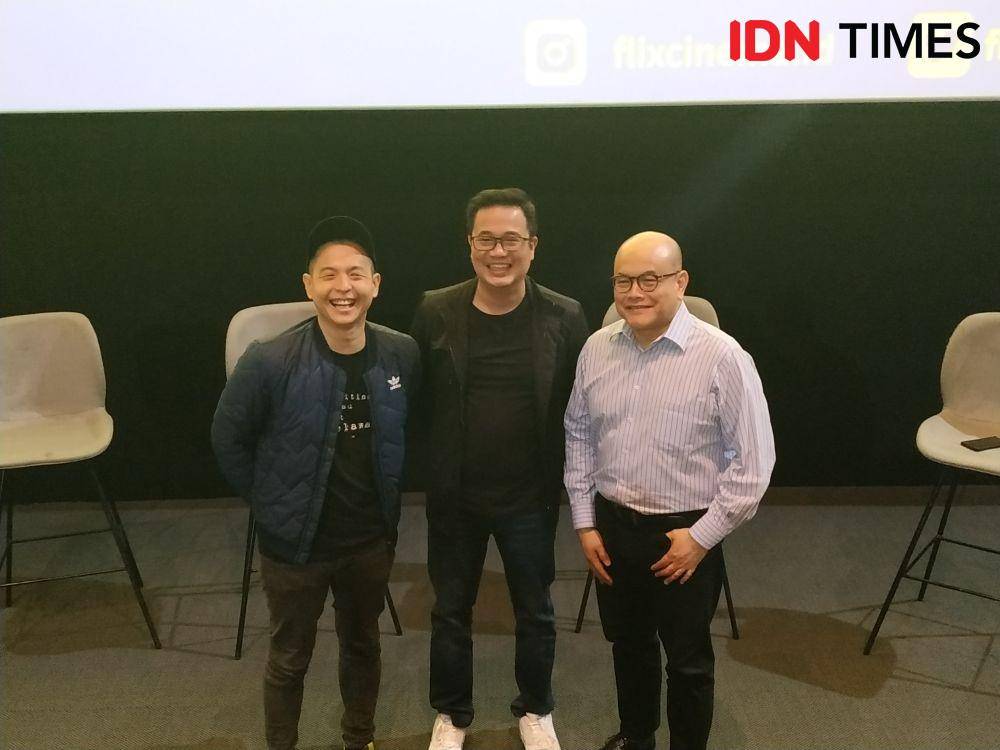 (ki-ka) Ernest Prakasa, General Manager Leasing & Marketing Communications ASRI; Frans K. Arsianto, dan Chief Operating Officer ASRI; David L.Hilman dalam press conference FLIX Cinema di Jakarta. 5 Februari 2020. IDN Times/Nadia Umara