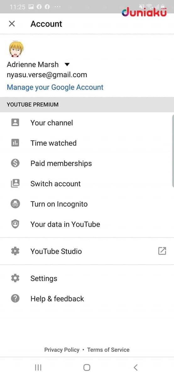 Menu akun YouTube. duniaku.com/Adhitya Daniel