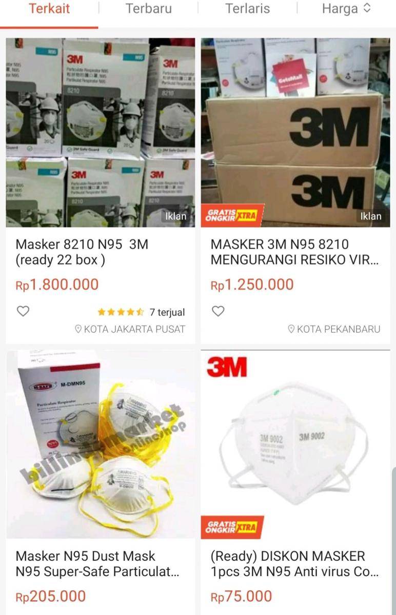Harga masker di platform Shopee. (Dok.Shopee)