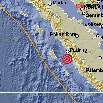 Peta guncangan gempa 4.7 SR Kabupaten Pesisir Selatan, Senin malam (9/3). Dok. IDN Times