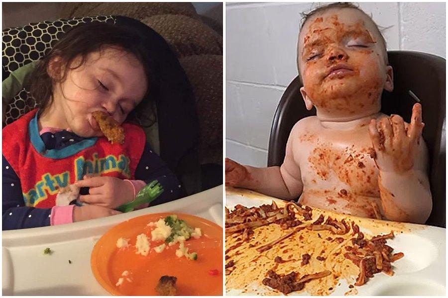 12 Foto Ajaib Bayi Tidur sambil Makan, Bisa Ngunyah walau Merem