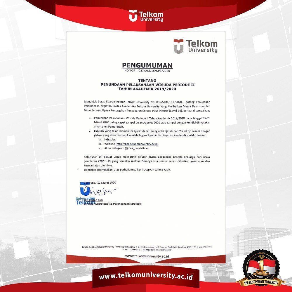 Siaga COVID-19, Telkom University Tunda Wisuda 1.400 Mahasiswa