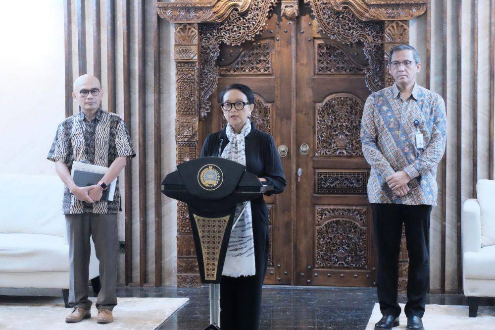 (Menteri Luar Negeri Retno Marsudi ketika memberikan keterangan pers) Dokumentasi Kemenlu