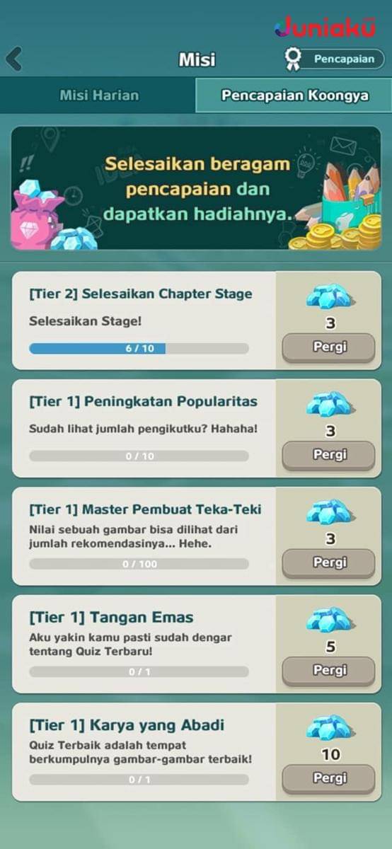 Misi harian dan achievement. duniaku.com/Adhitya Daniel