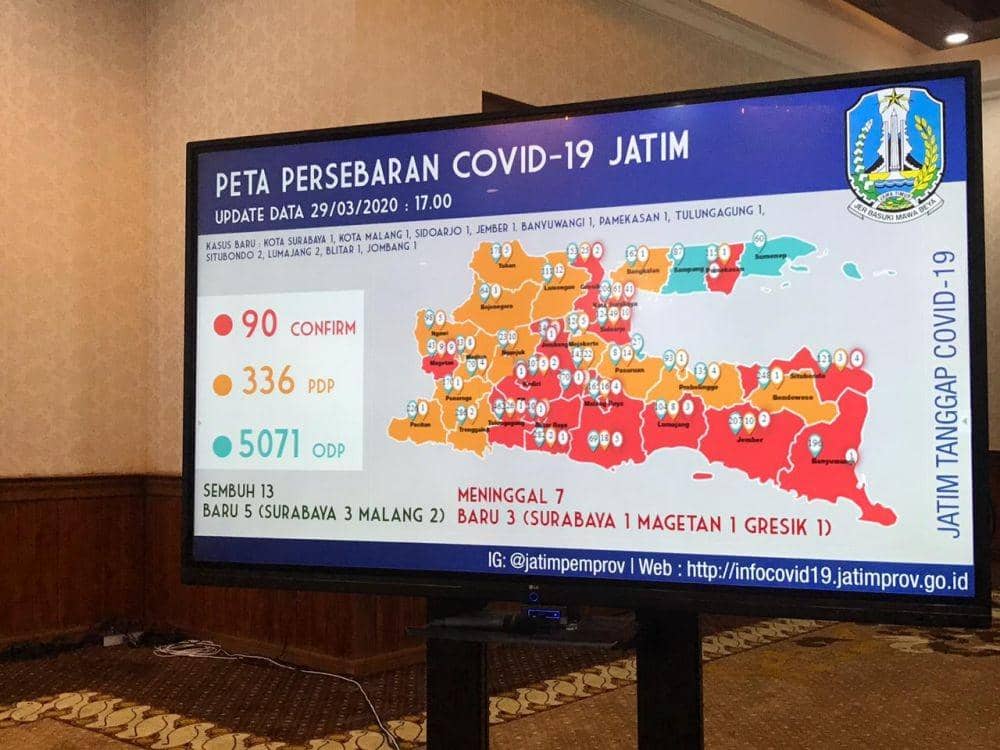 Peta persebaran COVID-19 di Jatim hingga Minggu malam (29/3). IDN Times/Dok. Istimewa