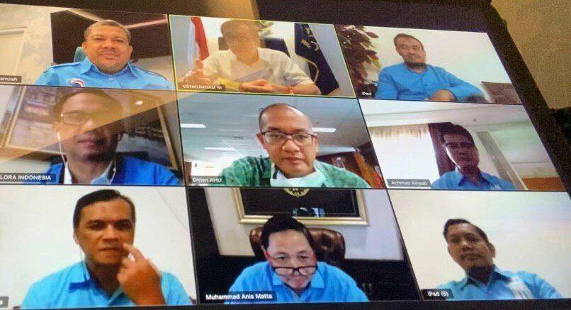 Partai Gelora mendaftarkan diri ke Kemenkumham melalui telekonferensi, Rabu (1/4) (Dok. Istimewa)
